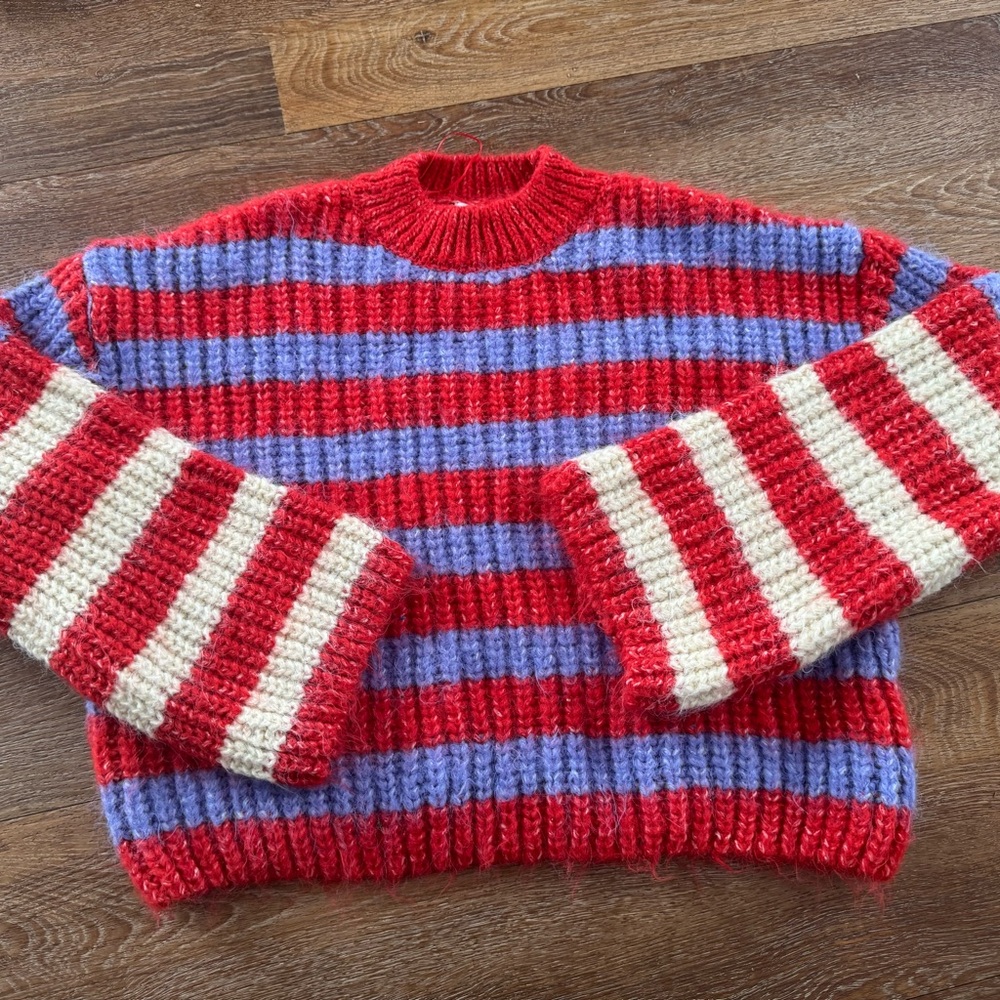 Zara Red and Purple Knit Sweater